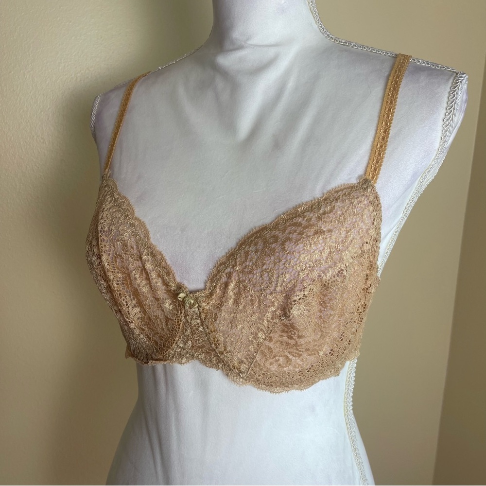 Oscar de la Renta Vintage 80s Beige Lace Balconette Bra 36C USA Union Made Bride